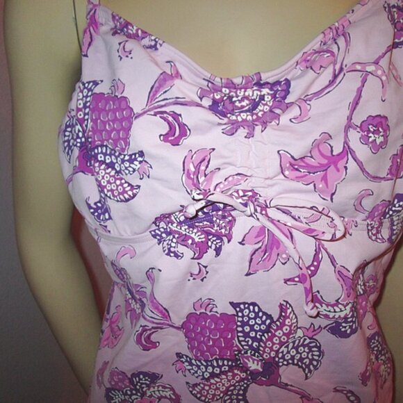 Lands End Tankini Swimsuit Top Size 14 Underwire V-Neck Pink Purple Floral - Picture 3 of 8